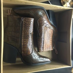 ASOS brown crocodile ankle booties